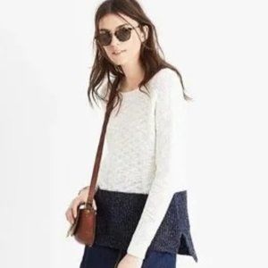 Madewell Eastbank Blue & White Colorblock Knit Pullover Sweater, Size Medium